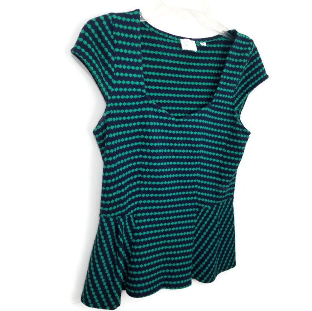 ANTHROPOLOGIE POSTMARK NAVY BLUE GREEN STRIPED TOP - Picture 5 of 5